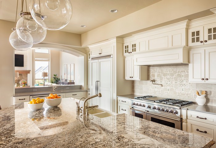 Kitchen with pendant lighting