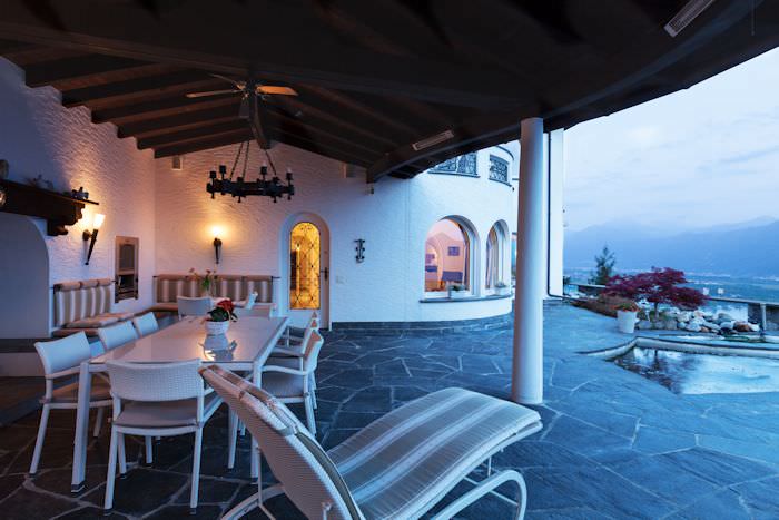 Patio with sconce lighting