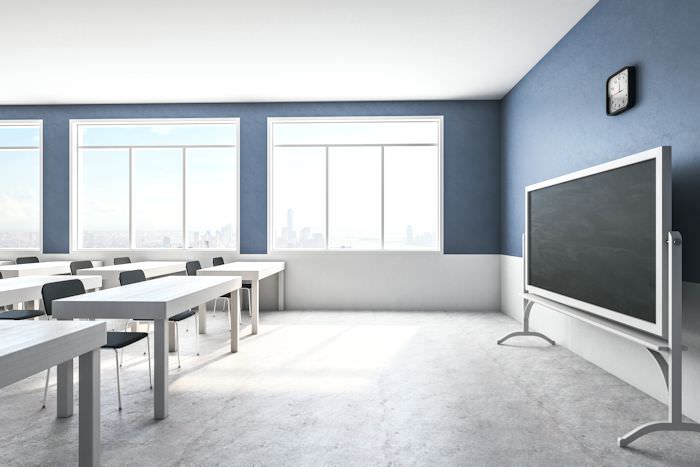 Classroom with white lights