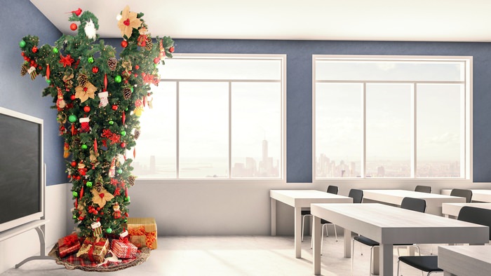 Christmas tree in a classroom