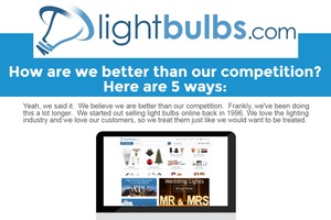 How LightBulbs.com is better than competing online light bulb retailers.