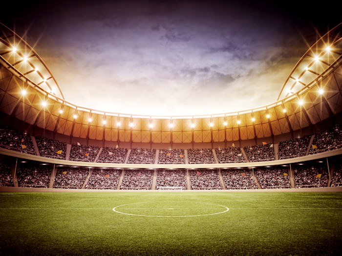 Stadium lit up at night!