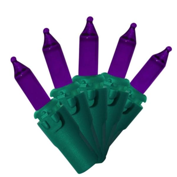 100 Light Green Wire Purple Miniature Christmas Light String Set