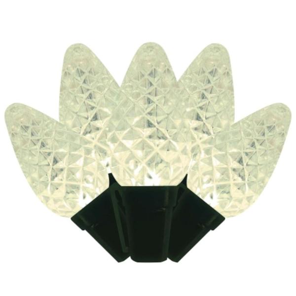 100 Light Green Wire C7 Warm White Faceted LED Christmas Light String Set