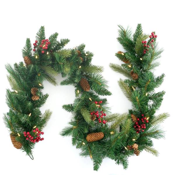 6' Cone and Berry Battery  LED Dual Color Lights Operated Artificial Pre-Lit Garland