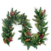 Celestial Lights 6' Cone and Berry Battery  LED Dual Color Lights Operated Artificial Pre-Lit Garland