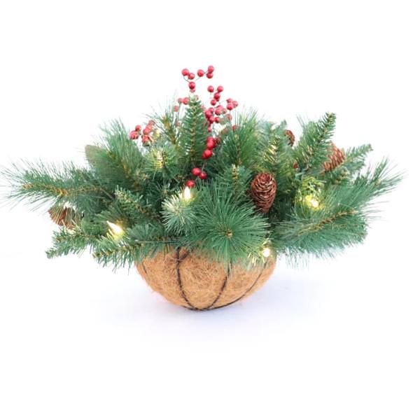 18" Cone and Berry 20 Light Battery Operated Artificial Hanging Basket