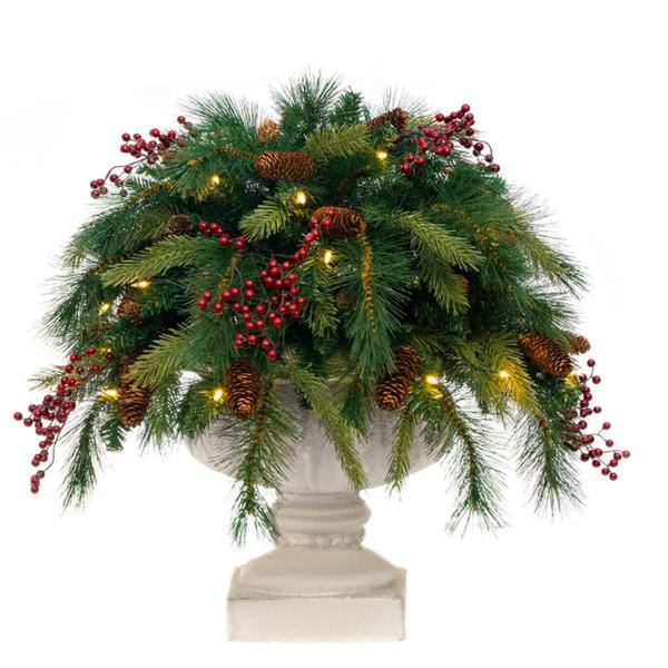 30" x 12" Cone and Berry 30 Light Battery Operated Artificial Pre-Lit Urn Filler 