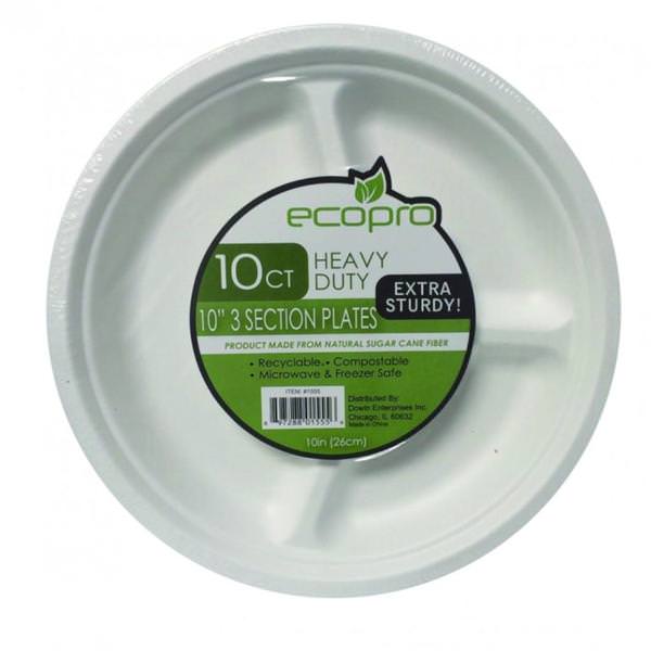 10" 3 Section Heavy Duty Sugar Cane Fiber Plate