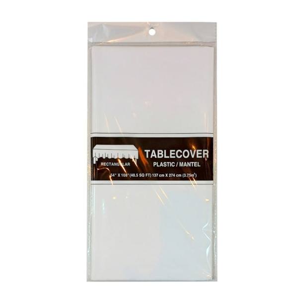 108" x 54" White Rectangular Plastic Table Cover