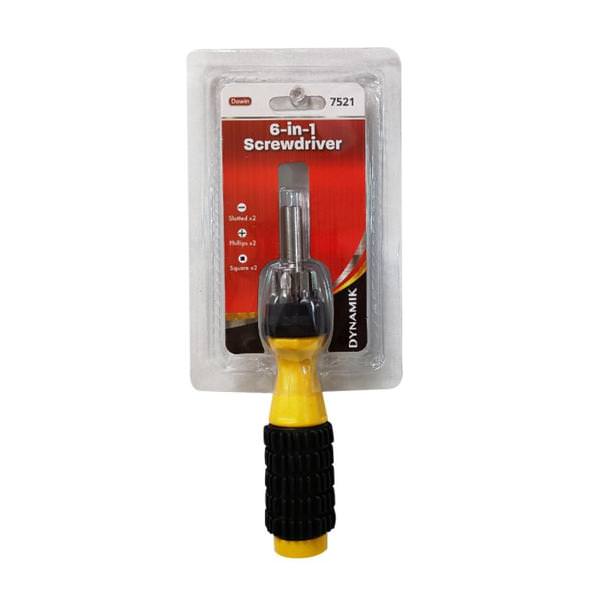 6 in 1 Black/Yellow Slotted/Philips/Square Screwdriver