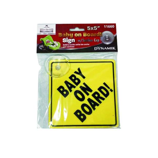 5" x 5" Yellow Baby on Board Sign with Suction Cup