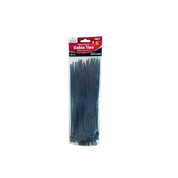 7.8" Black Nylon Cable Ties (50 Pack)