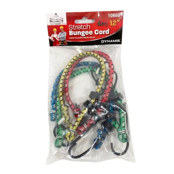 12" Stretch Multi-Color Bungee Cord (4 Pack)
