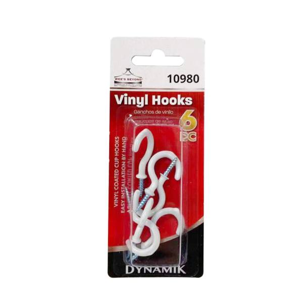 1" White Vinyl Cup Hooks (6 Pack)