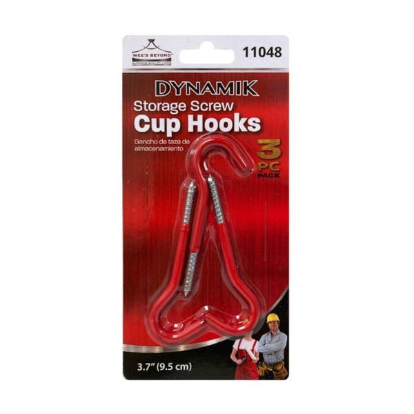 Red Storage Screw Cup Hooks (3 Pack)