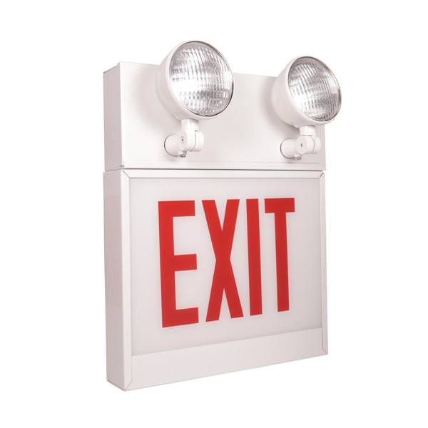 120/277 volt White Panel / Red Letters LED Exit and Emergency Light Combo