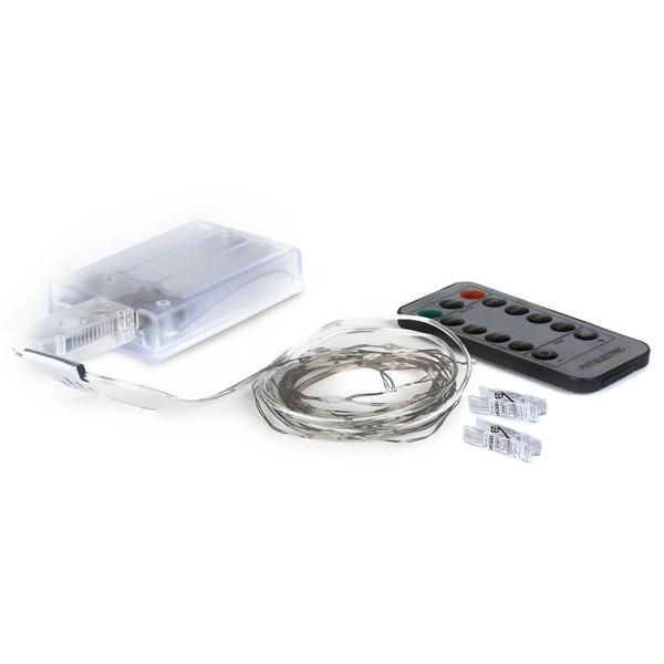 10' 120 volt Battery Operated Multi-Function Silver Cord LED Fairy String Lights with Remote