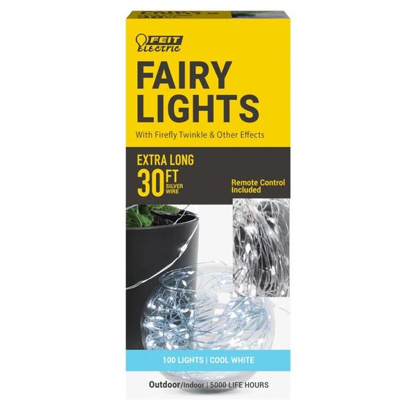 30' Silver Wire 6500K LED Fairy String Lights with Remote Control