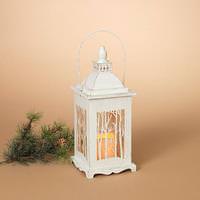 Gerson 13.4" White Winter Forest LED Candle Lantern with Timer