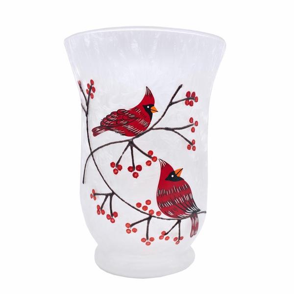 8" Cardinal Hurricane Frosted Large Glass Candle Holder