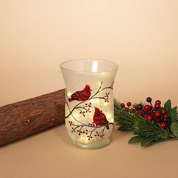 8" Cardinal Hurricane Frosted Glass Candle Holder