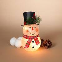 View 10" Electric Lighted Crackle Glass Snowman Lighted Figurine