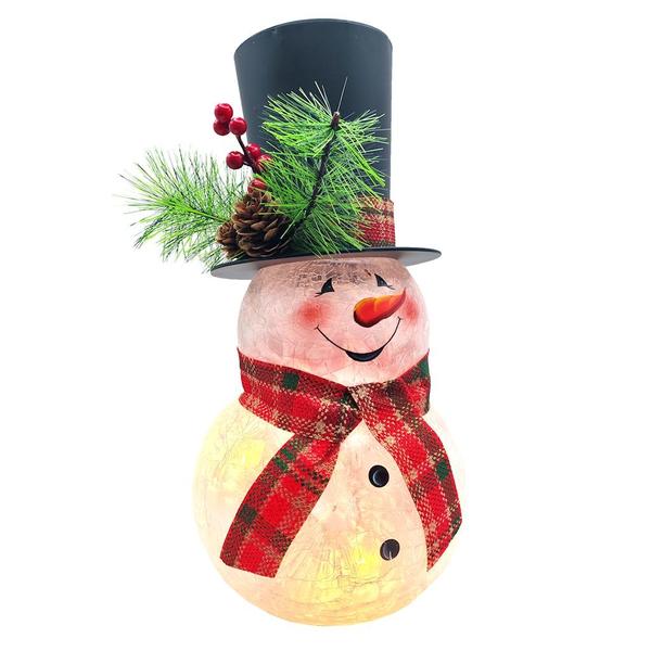 11.8" Electric Lighted Crackle Glass Snowman Lighted Figurine