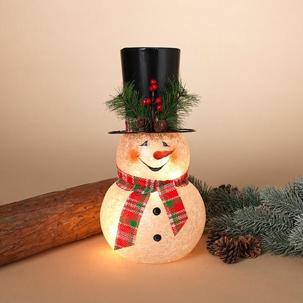 11.8" Electric Lighted Crackle Glass Snowman Lighted Figurine