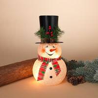 View 11.8" Electric Lighted Crackle Glass Snowman Lighted Figurine