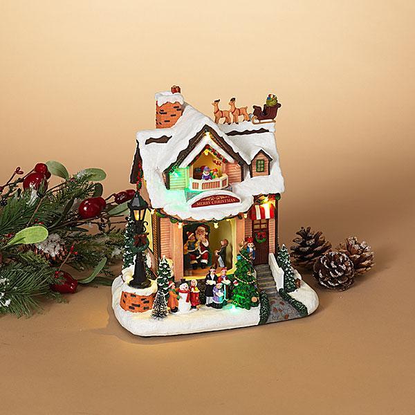 10.6" Holiday Musical Battery Operated House with Moving Scene