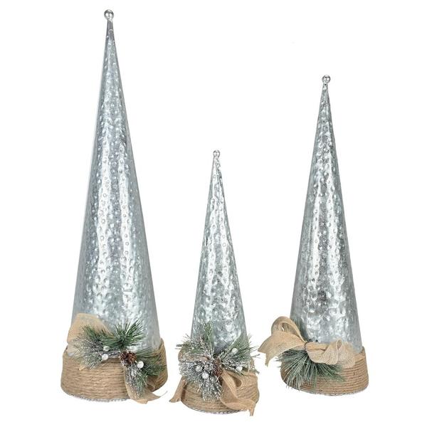 23"/19"/15" Metal Pine Accent Holiday Cones (3 Piece)