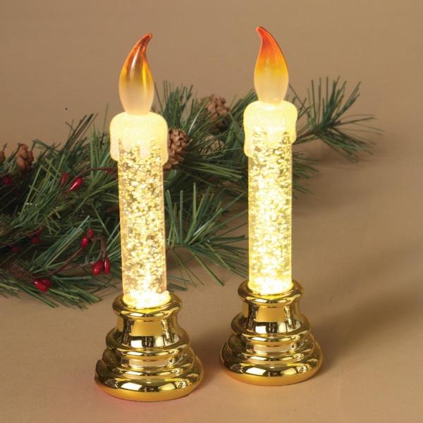 Acrylic Gold Base Glitter Water Taper Candle (2 Pack)