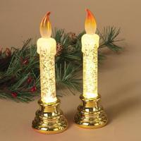 Gerson Acrylic Gold Base Glitter Water Taper Candle (2 Pack)