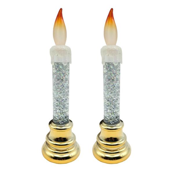 Acrylic Gold Base Glitter Water Taper Candle (2 Pack)