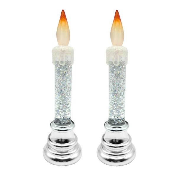 Acrylic Silver Base Glitter Water Taper Candle (2 Pack)