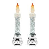 Gerson Acrylic Silver Base Glitter Water Taper Candle (2 Pack)