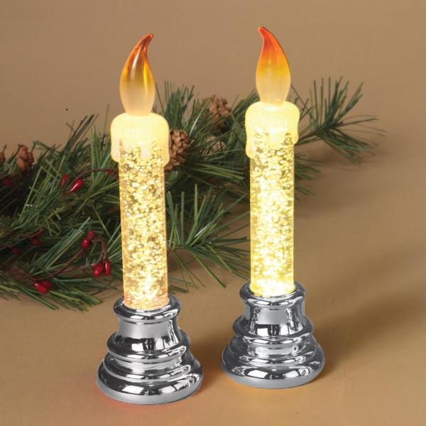Acrylic Silver Base Glitter Water Taper Candle (2 Pack)