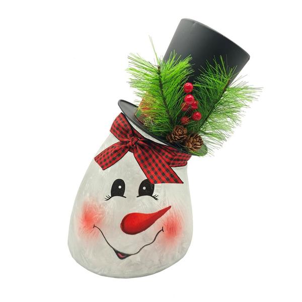 9.8" Electric Lighted Frosted Glass Pine Snowman Lighted Figurine