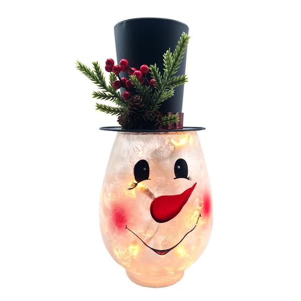 11" Electric Lighted Frosted Glass Pine Snowman Lighted Figurine