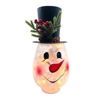 View 11" Electric Lighted Frosted Glass Pine Snowman Lighted Figurine