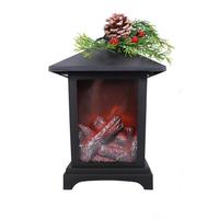 Gerson 8.8" Lighted Fireplace Black Floral Accent LED Lantern