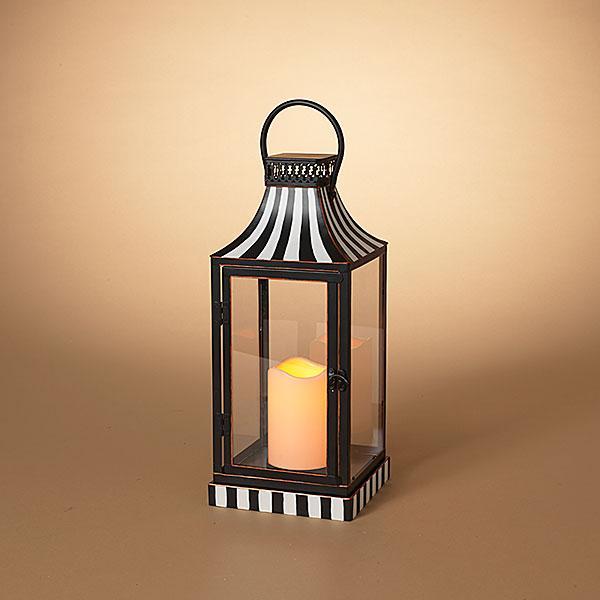 15.3" Lighted Metal Holiday Black / White LED Lantern