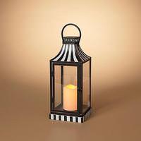 Gerson 15.3" Lighted Metal Holiday Black / White LED Lantern