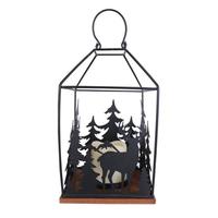 View 11.8" Battery Operated Metal & Wood Holiday Lantern with LED Candle