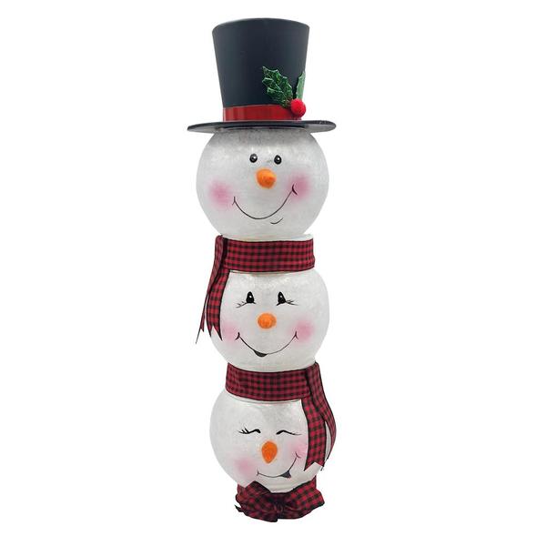 14" Battery Operated Lighted Snowman Stacking Glass Lighted Figurine
