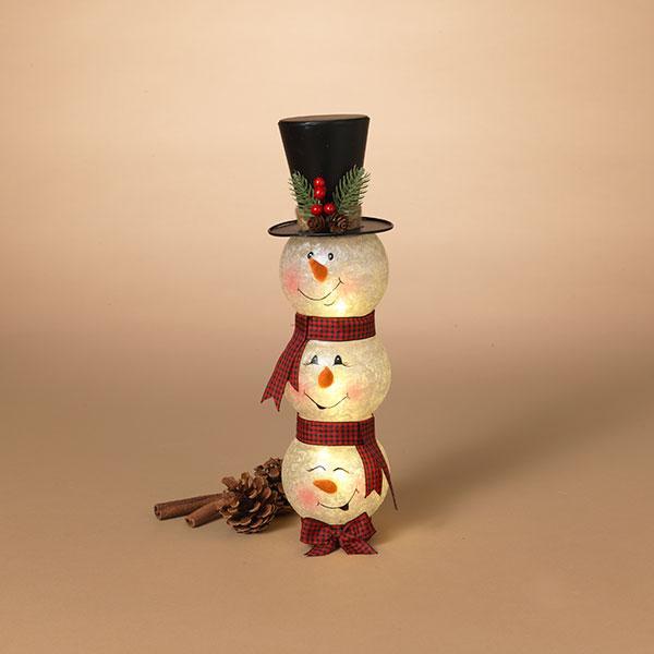14" Battery Operated Lighted Snowman Stacking Glass Lighted Figurine 14" Battery Operated Lighted Snowman Stacking Glass Lighted Figurine