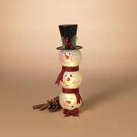 View 14" Battery Operated Lighted Snowman Stacking Glass Lighted Figurine