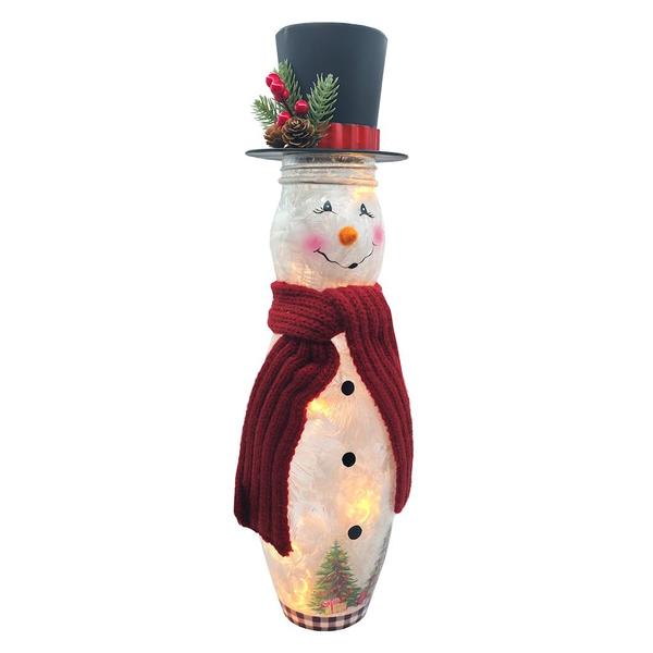 15.3" Electric - Lighted - Snowman - Glass Lighted Figurine