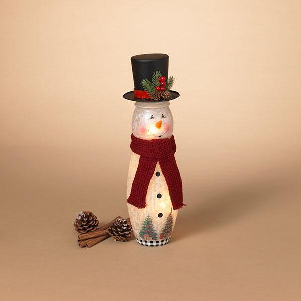15.3" Electric - Lighted - Snowman - Glass Lighted Figurine